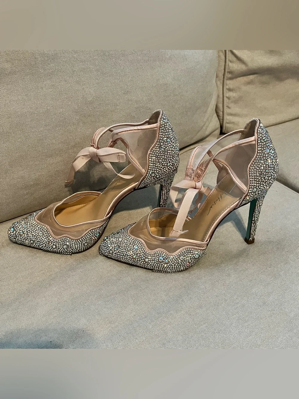 Embellished Pink Rhinestone High Heels with Ankle Ribbon